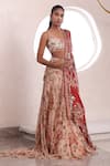 Mahima Mahajan_Beige Lurex Chiffon Embellished Mirror Anyasha Floral Print Trail Lehenga Set _Online_at_Aza_Fashions