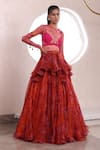 Shop_Mahima Mahajan_Orange Organza Embellished Tassel Esha Floral Print Layered Lehenga Set _at_Aza_Fashions