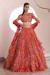 Buy_Mahima Mahajan_Orange Lurex Chiffon Embellished Sequin Anshula Floral Garden Print Lehenga Set _at_Aza_Fashions