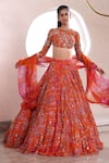 Buy_Mahima Mahajan_Orange Lurex Chiffon Embellished Sequin Anshula Floral Garden Print Lehenga Set _Online_at_Aza_Fashions