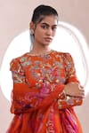 Shop_Mahima Mahajan_Orange Lurex Chiffon Embellished Sequin Anshula Floral Garden Print Lehenga Set _Online_at_Aza_Fashions