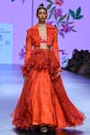 Mahima Mahajan_Orange Organza Printed Floral Jacket Lapel Lakshmi Lehenga Set _Online_at_Aza_Fashions