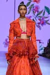 Buy_Mahima Mahajan_Orange Organza Printed Floral Jacket Lapel Lakshmi Lehenga Set _Online_at_Aza_Fashions