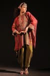 Buy_Capisvirleo_Fuchsia Habutai Silk Shabnam Embroidered Kaftan With Dhoti Pant  _at_Aza_Fashions