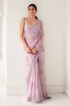 Buy_Mishru_Purple Soft Tulle Adella Wisteria Blossom Saree With Corset  _at_Aza_Fashions