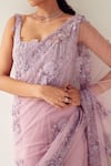 Mishru_Purple Soft Tulle Adella Wisteria Blossom Saree With Corset  _at_Aza_Fashions