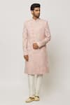 Aryavir Malhotra_Pink Sherwani Art Silk Embroidered Floral Vine Set _at_Aza_Fashions