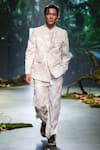 Varun Bahl_Beige Georgette Printed Floral Jacket Trouser Set _Online_at_Aza_Fashions