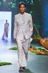 Varun Bahl_Beige Georgette Printed Floral Jacket Trouser Set _at_Aza_Fashions