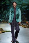 Buy_Varun Bahl_Green Velvet Embroidered Cutdana Jacket Trouser Set _at_Aza_Fashions