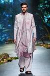 Buy_Varun Bahl_Pink Sherwani Velvet Printed Floral Trouser Set _at_Aza_Fashions