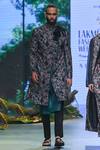 Buy_Varun Bahl_Black Poly Organza Printed Floral Sherwani Set _at_Aza_Fashions