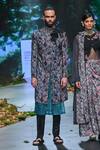Varun Bahl_Black Poly Organza Printed Floral Sherwani Set _Online_at_Aza_Fashions