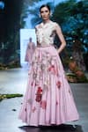 Varun Bahl_Pink Lurex Hand Embroidery Floral Round Neck Lehenga With Bodysuit _at_Aza_Fashions