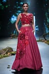 Buy_Varun Bahl_Red Lurex Hand Embroidery 3d Floral Placement Lehenga With Blouse  _at_Aza_Fashions