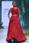 Varun Bahl_Red Lurex Hand Embroidery 3d Floral Placement Lehenga With Blouse  _Online_at_Aza_Fashions