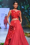 Shop_Varun Bahl_Red Lurex Hand Embroidery 3d Floral Placement Lehenga With Blouse  _Online_at_Aza_Fashions