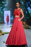 Varun Bahl_Red Lurex Hand Embroidery 3d Floral Placement Lehenga With Blouse  _at_Aza_Fashions