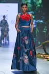 Varun Bahl_Blue Chanderi Hand Embroidery 3d Floral Vine Lehenga With Blouse  _Online_at_Aza_Fashions