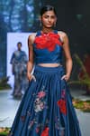 Shop_Varun Bahl_Blue Chanderi Hand Embroidery 3d Floral Vine Lehenga With Blouse  _Online_at_Aza_Fashions