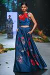 Varun Bahl_Blue Chanderi Hand Embroidery 3d Floral Vine Lehenga With Blouse  _at_Aza_Fashions