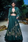 Buy_Varun Bahl_Green Chanderi Hand Embroidery Floral Forest Lehenga Jacket Set  _at_Aza_Fashions