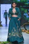 Varun Bahl_Green Chanderi Hand Embroidery Floral Forest Lehenga Jacket Set  _Online_at_Aza_Fashions