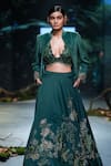 Buy_Varun Bahl_Green Chanderi Hand Embroidery Floral Forest Lehenga Jacket Set  _Online_at_Aza_Fashions