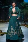 Shop_Varun Bahl_Green Chanderi Hand Embroidery Floral Forest Lehenga Jacket Set  _Online_at_Aza_Fashions