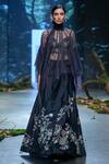 Buy_Varun Bahl_Black Chanderi Hand Embroidery Floral Stand Collar Lehenga Cape Set _Online_at_Aza_Fashions