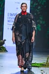 Varun Bahl_Black Lurex Embellished Floral Asymmetric Vine Print Saree Cape Set _Online_at_Aza_Fashions