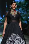 Varun Bahl_Black Chanderi Embroidery Print Layered Lehenga Asymmetric Tunic Set  _Online_at_Aza_Fashions