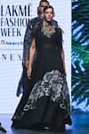 Buy_Varun Bahl_Black Chanderi Embroidery Print Layered Lehenga Asymmetric Tunic Set  _Online_at_Aza_Fashions