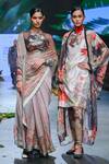 Varun Bahl_Brown Chanderi Printed And Embroidered Floral Cape & Kurta Set  _Online_at_Aza_Fashions