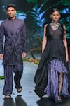 Buy_Varun Bahl_Black Chanderi Printed And Embroidered Bloom Applique Tunic & Skirt Set  _Online_at_Aza_Fashions