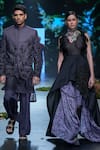 Varun Bahl_Black Chanderi Printed And Embroidered Bloom Applique Tunic & Skirt Set  _at_Aza_Fashions