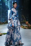 Varun Bahl_Blue Milky Organza Printed Floral Dress High And Bodysuit Set  _at_Aza_Fashions