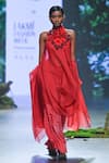 Varun Bahl_Red Lurex Embroidered Bloom Print Cape Applique Draped Trouser Set  _Online_at_Aza_Fashions