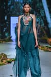Buy_Varun Bahl_Green Lurex Embroidered Bloom Print Applique Draped Sharara Set _Online_at_Aza_Fashions