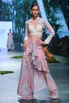 Buy_Varun Bahl_Pink Printed And Embroidered Blossom Jacket Band Draped Skirt Set  _at_Aza_Fashions