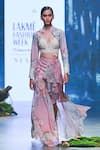 Varun Bahl_Pink Printed And Embroidered Blossom Jacket Band Draped Skirt Set  _Online_at_Aza_Fashions