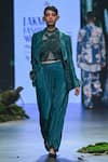 Buy_Varun Bahl_Green Velvet Embroidered Floral Applique Jacket Lapel Trouser Set  _at_Aza_Fashions