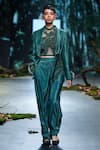 Buy_Varun Bahl_Green Velvet Embroidered Floral Applique Jacket Lapel Trouser Set  _Online_at_Aza_Fashions