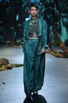 Shop_Varun Bahl_Green Velvet Embroidered Floral Applique Jacket Lapel Trouser Set  _Online_at_Aza_Fashions