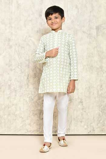 Buy_Petite Pomme_Green Cotton Embroidery Chikankari Floral Kurta _Online_at_Aza_Fashions
