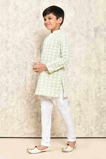 Shop_Petite Pomme_Green Cotton Embroidery Chikankari Floral Kurta _Online_at_Aza_Fashions