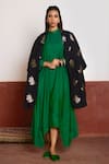 Buy_Shorshe Clothing_Green Dress Raw Silk Woven Floral Dress Band Asymmetric With Banarasi Jacket _at_Aza_Fashions