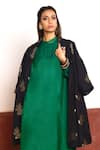 Shop_Shorshe Clothing_Green Dress Raw Silk Woven Floral Dress Band Asymmetric With Banarasi Jacket _Online_at_Aza_Fashions