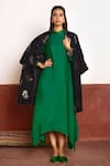 Shorshe Clothing_Green Dress Raw Silk Woven Floral Dress Band Asymmetric With Banarasi Jacket _at_Aza_Fashions