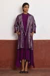 Buy_Shorshe Clothing_Purple Dress Raw Silk Woven Floral Dress Band Asymmetric With Jacket _at_Aza_Fashions